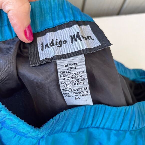 VTG 90s Indigo Moon Iridescent Blue Bias Cut Maxi Skirt Ruffle Trim SZ M - Picture 2 of 12